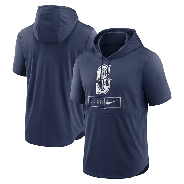 Men's Seattle Mariners Navy Short Sleeve Pullover Hoodie